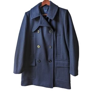 Like New Men's Gap Wool Blend Long Peacoat - Navy - Double breasted - size M